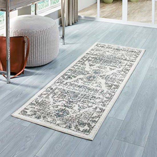 Picture of Maples Rugs Distressed Tapestry Vintage Non Slip Runner Rug For Hallway Entry Way Floor Carpet [Made in USA], 2 x 6, Neutral