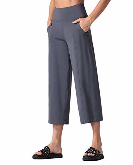 GetUSCart- THE GYM PEOPLE Bootleg Yoga Capris Pants for Women Tummy Control  High Waist Workout Flare Crop Pants with Pockets (Medium, Dark Grey)