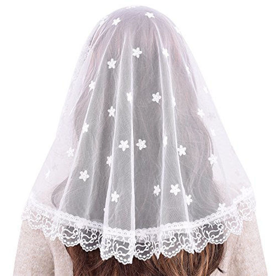 Picture of White Veil Lace Mantilla Catholic Church Chapel Veil Head Covering Latin Mass