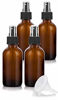 Picture of 4 oz Amber Glass Boston Round Fine Mist Spray Bottle (4 Pack) + Funnel