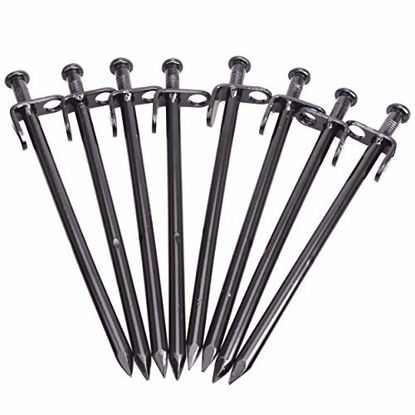 Picture of Azarxis Tent Stakes Pegs Heavy-Duty Forged Steel Metal Cast Wrought Iron 12 Inches - 8 Inches for Outdoors Camping Tents Rocky Place Snowfield Grassland Mountain Hard Ground with Hook Carry Bag