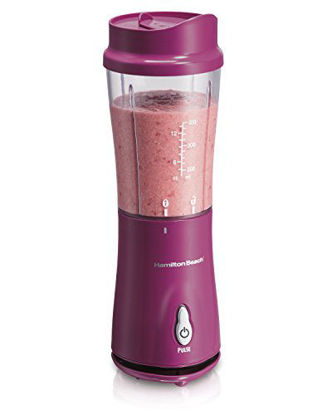 Picture of Hamilton Beach Personal Blender for Shakes and Smoothies with 14 Oz Travel Cup and Lid, Raspberry (51131)