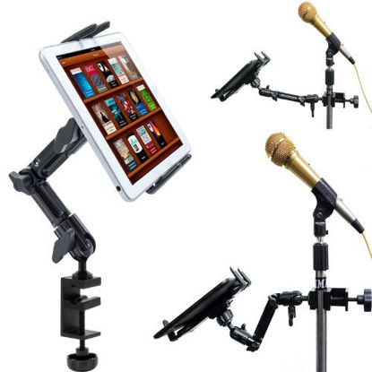 Picture of ChargerCity Heavy Duty 4-Way Adjust Aluminum Alloy Pole/Bar Cymbal Mic Microphone Stand Podium Tablet Holder Clamp Mount for iPad Pro Air Mini Samsung Galaxy Tab Surface Book Pro Google