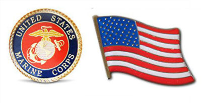 Picture of Patriotic U.S. Marines & American Flag Lapel Hat Pin & Tie Tack Set with Clutch Back by Novel Merk,Green Black,Medium