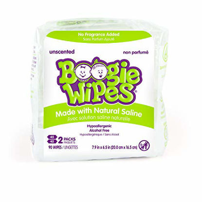 Picture of Baby Wipes Unscented by Boogie Wipes, Wet Wipes for Face, Hand, Body & Nose, Made with Vitamin E, Aloe, Chamomile and Natural Saline, 45 Count, Pack of 2