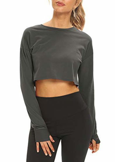 Gymshark Workout Crop Top Womens Size M Black Long Sleeve Open Back