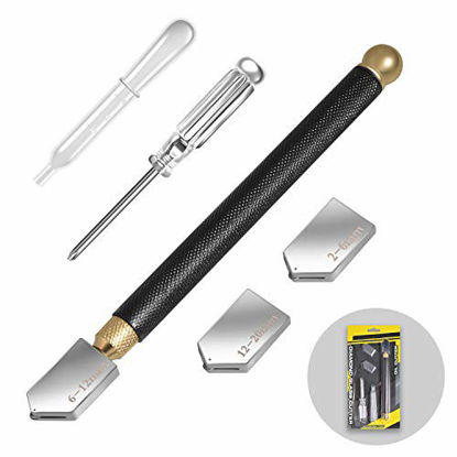 Picture of Glass Cutter Tool Set 2mm-20mm Pencil Style Oil Feed Carbide Tip with 2 Bonus Blades and Screwdriver