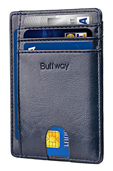 Picture of Buffway Slim Minimalist Front Pocket RFID Blocking Leather Wallets for Men Women - Alaska Blue