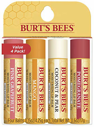 Picture of Burt's Bees 100% Natural Moisturizing Lip Balm, Superfruit - Pink Grapefruit, Mango, Coconut & Pear, Pomegranate - 4 Tubes