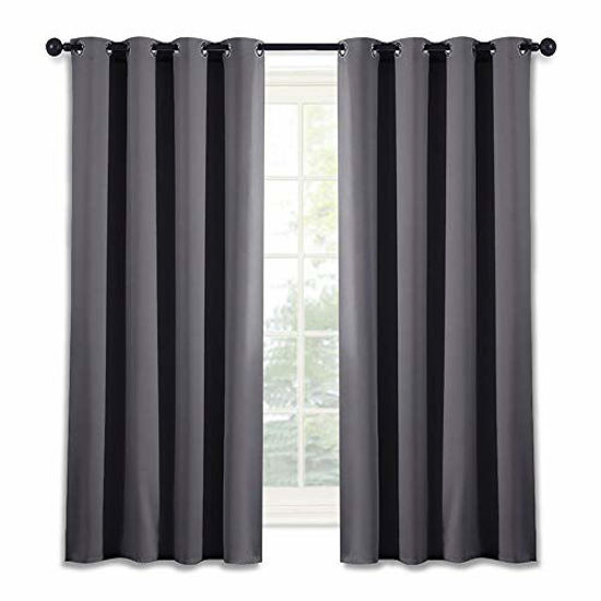 Picture of NICETOWN Blackout Window Curtain for Bedroom - (Grey Color) Home Decoration Thermal Insulated Room Darkening Drape/Drapery, W52 x L63 Inch, 8 Grommets/Rings Top, 1 Panel