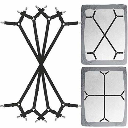 Picture of Siaomo Bed Sheet Fasteners Straps - 2 Way Adjustable Crisscross Sheet Corner Holder Straps Gripper Clips Elastic Sheet Band Suspenders Fasteners(2 Set/4Pcs, Black)