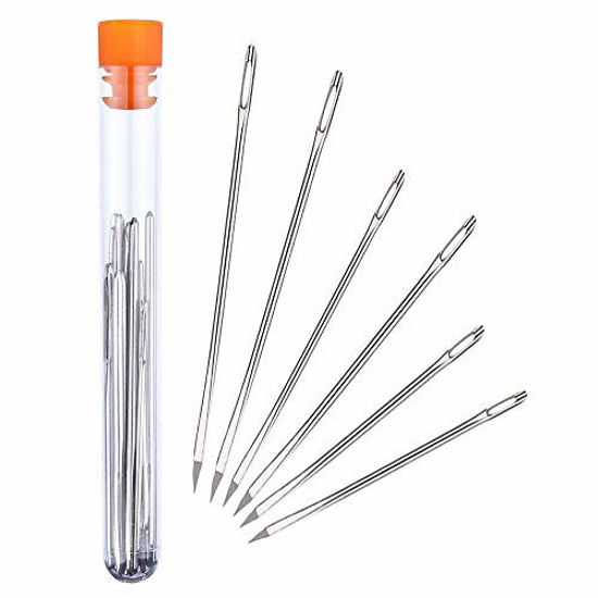 Picture of Hekisn Professional Large-Eye Leather Stitching Needle with 3 Different Sizes for Leather Projects with Storage Container (6 Pieces)