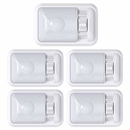 Picture of Leisure LED 5 Pack 12V RV Ceiling Dome Light RV Interior Lighting for Trailer Camper with Switch, Single Dome Frosted Lens 300LM (Frosted Lens Natural White 4000-4500K, 5-Pack)