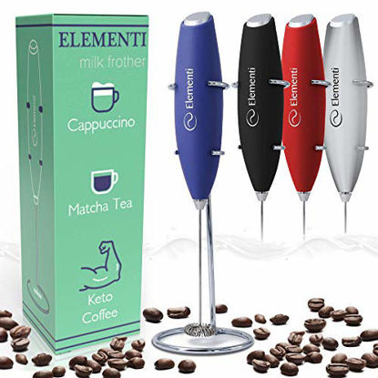 Picture of Elementi Milk Frother Handheld Electric Matcha Whisk, Handheld Milk Frother Electric Stirrer and Handheld Coffee Frother Mini Blender, Hand Frother Drink Mixer, Frappe Maker, Latte Machine Milk Foamer