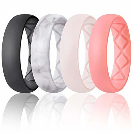 Picture of Egnaro Inner Arc Ergonomic Breathable Design, Silicone Rings for Women with Half Sizes, Women's Silicone Wedding Band, 6mm Wide - 2mm Thick