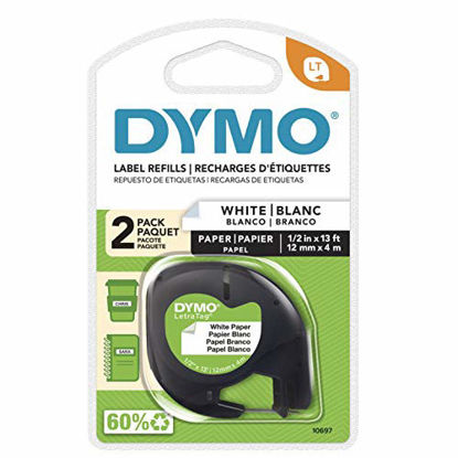 Picture of DYMO LetraTag Labeling Tape for LetraTag Label Makers, Black Print on White Paper Tape, 1/2'' W x 13' L, 2 Rolls (10697)