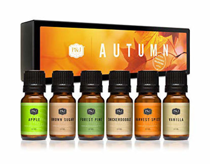 Picture of Autumn Set of 6 Premium Grade Fragrance Oils - Brown Sugar, Apple, Harvest Spice, Vanilla, Forest Pine, Snickerdoodle - 10ml