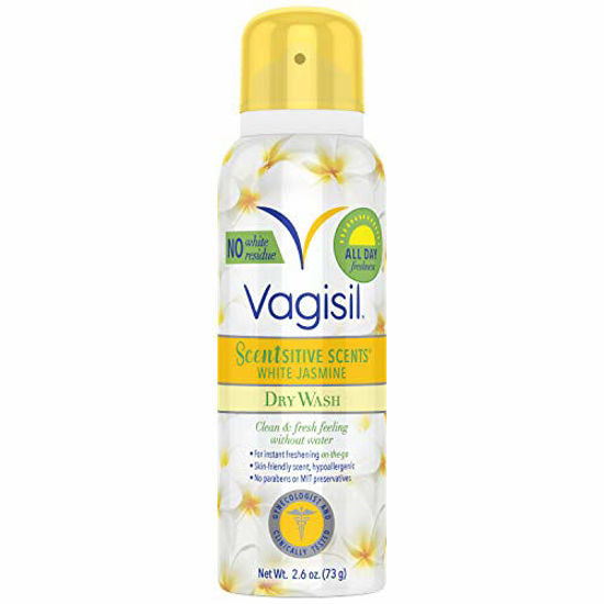 Picture of Vagisil Scentsitive Scents Feminine Dry Wash Deodorant Spray for Women, Gynecologist Tested, Paraben Free, White Jasmine