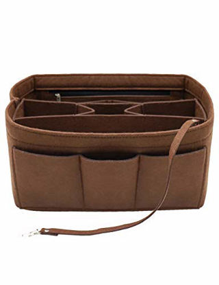 Picture of Felt Insert Fabric Purse Organizer Bag, Bag Insert In Bag with Zipper Inner Pocket Fits Neverfull Speedy 8010 Brown M