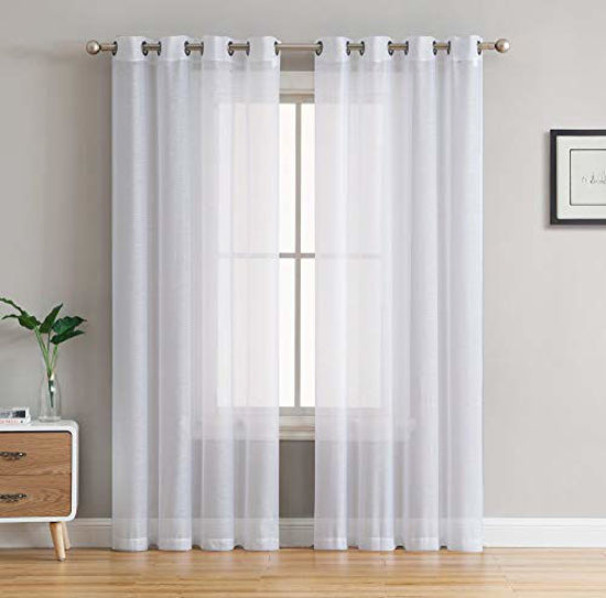 Picture of HLC.ME 2 Piece Semi Sheer Voile Window Curtain Drapes Grommet Panels for Bedroom, Living Room & Kids Room (54" W x 95" L, White)