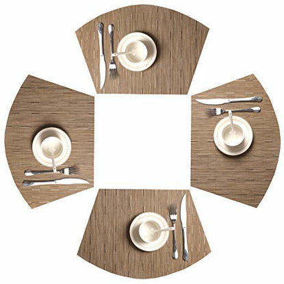 Picture of SHACOS Round Table Placemats Set of 4 Wedge Placemats Heat Resistant Round Table Mats Wipe Clean (4, Bamboo Tan)