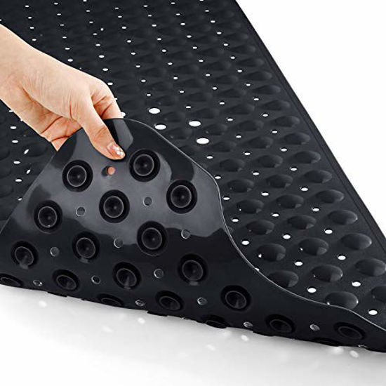 Picture of Yimobra Original Bathtub Mat Non-Slip, Extra Long 16 x 40 Inch, Shower Mats for Bathroom Tub with Drain Holes, Machine Wash, Suction Cup, BPA, Latex, Phthalate Free, Black