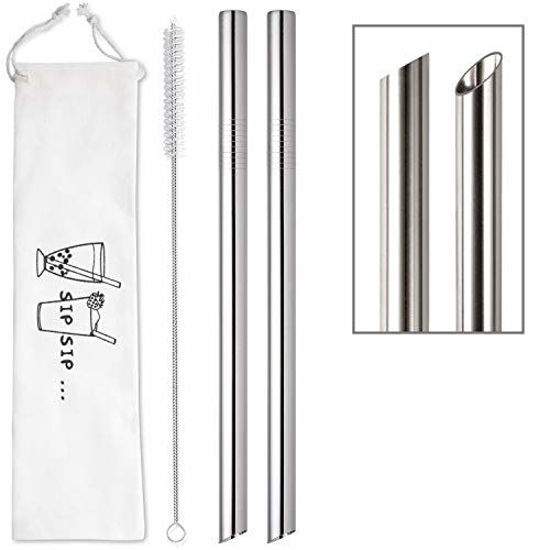 Super Big Drinking Straws Set 12 Extra Long 1/2 Extra Wide Reusable 304  Food-Grade 18/8 Stainless Steel for Frozen Drinks Boba Bubble Tea Smoothies