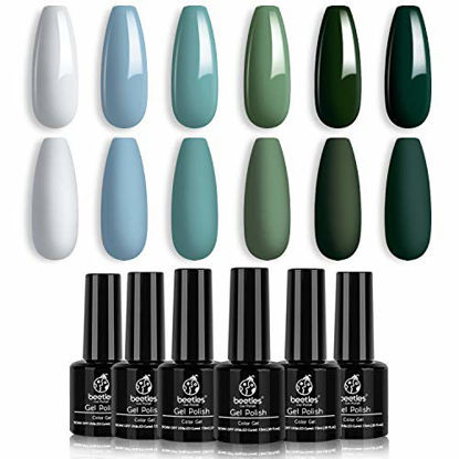 Picture of Beetles Blue Green Gel Nail Polish Set - 6 Colors Misty Gray Dark Green Gel Polish Kit Baby Blue Nail Gel Polish Soak Off UV LED Gel Nail Kit Vanish Manicure DIY Home Chrismas Gifts Box