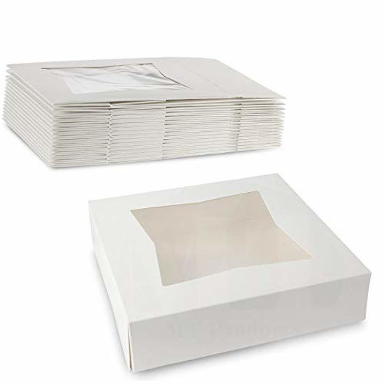 Picture of Beautiful White Pastry, Bakery Box - Keep Doughnuts, Cookies, Muffins Safe - Unique Auto Popup Feature and Clear Window for Visibility Size 8" Length X 8" Width X 2 1/2" Height - (15 Pieces)