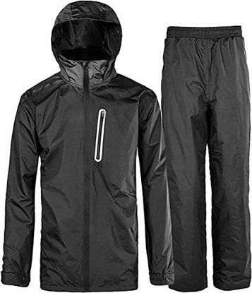 Picture of SWISSWELL Men's Rain Suit Waterproof Lightweight Hooded Rainwear for Golf,Hiking,Travel, Running ( Black-suit,Medium )