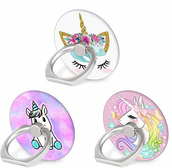 Picture of Cell Phone Ring Holder, 3-Pack 360 Degree Rotation Universal Pop Grip Stand Anti- Drop Finger Holder for Smartphone and Tablets - Cute Unicorn