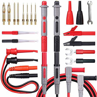 Picture of Bionso 25-Piece Multimeter Leads Kit, Professional and Upgraded Test Leads Set with Replaceable Gold-Plated Multimeter Probes, Alligator Clips, Test Hooks and Back Probe Pins.