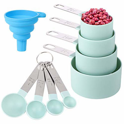 Picture of Measuring Cups and Spoons Set of 8 PiecesNesting Measure Cups with Stainless Steel Handlefor Dry and Liquid Ingredient lake blue