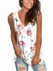 Picture of SAMPEEL Womens Tank Tops White Teens T Shirts Deep V Rose Print Cute Tunic Casual S