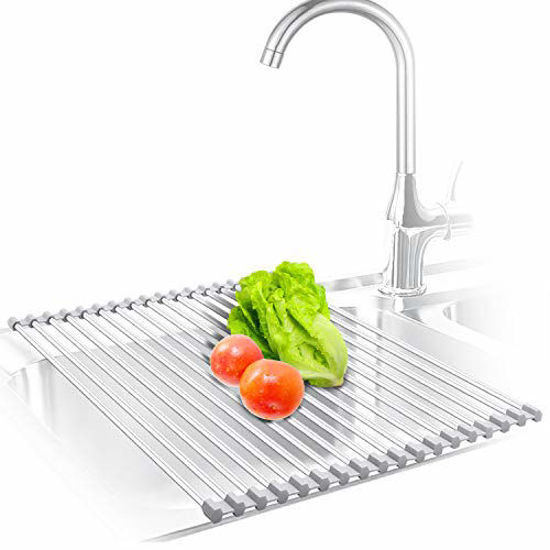 Picture of KIBEE Dish Drying Rack Stainless Steel Roll Up Over The Sink Drainer Gadget Tool for Many Kitchen Task(Gray,Large)