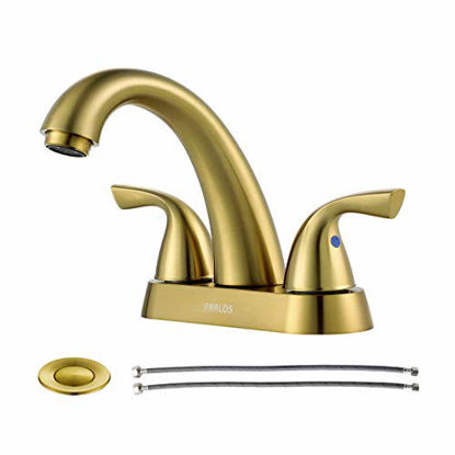 Picture of PARLOS 2-Handle Bathroom Sink Faucet with Drain Assembly and Supply Hose Lead-Free cUPC Lavatory Faucet Mixer Double Handle Tap Deck Mounted Brushed Gold,1359808