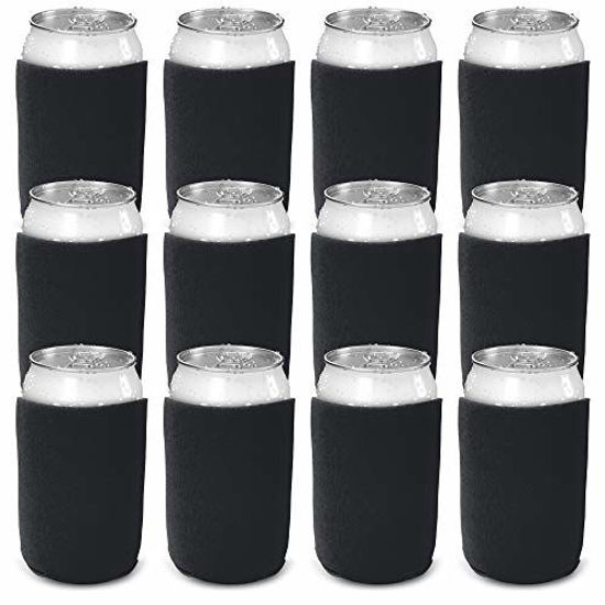 Picture of CSBD Beer Can Coolers Sleeves, Soft Insulated Reusable Drink Caddies for Water Bottles or Soda, Collapsible Blank DIY Customizable for Parties, Events or Weddings, Bulk - 25 Pack (Black)