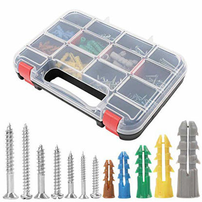 Picture of HongWay 370pcs Plastic Wall Anchors Kit with Screws, Includes 5 Different Size Anchors and Screws