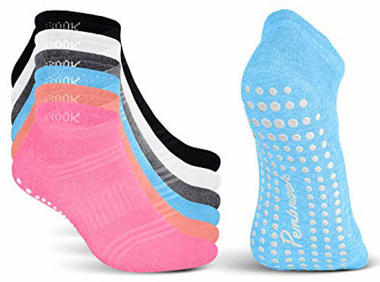 GetUSCart- Grip Socks - S/M - (6-Pairs) - Black, White, Gray, Orange, Pink,  Blue -Non Slip and Non Skid Hospital, Yoga, Barre, Pilates, Maternity,  Ballet, Women & Men