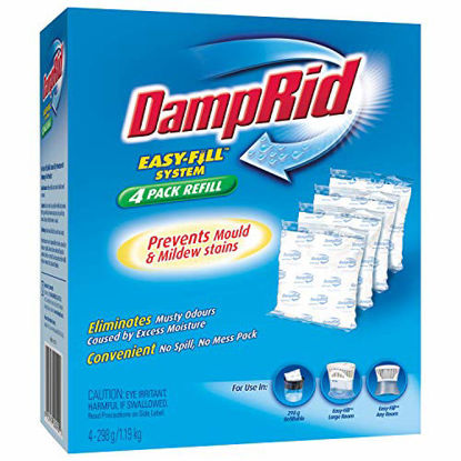 Picture of DampRid - Fragrance Free Moisture Absorber 10.5 oz. Easy Fill Refill Packs - 4 count - Attracts & Traps Moisture for Fresher, Cleaner Air