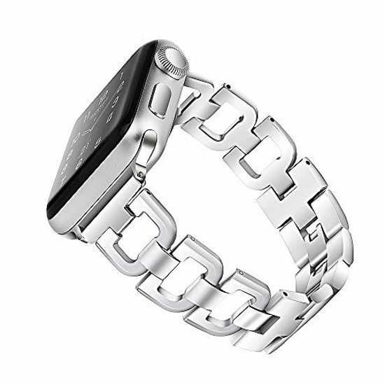 Picture of OULUCCI Stainless Steel Band Compatible Apple Watch Band 38mm 40mm Women Iwatch Series 4, Series 3, Series 2 1 Accessories Metal Wristband D-Link Sport Strap (Silver)