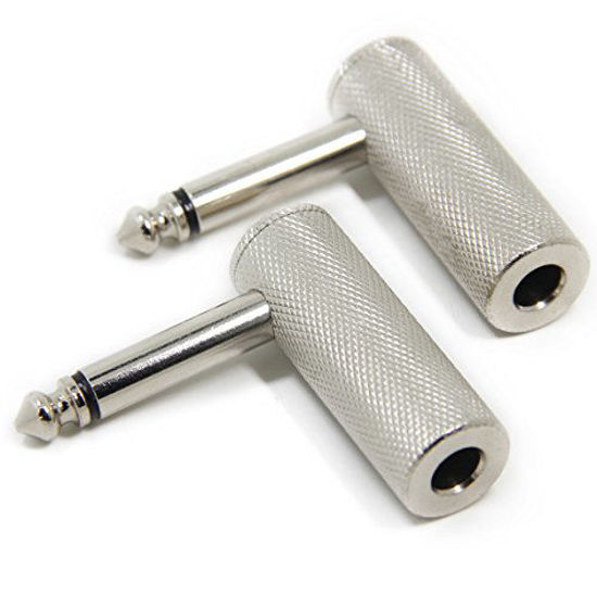 Picture of Ancable 2-Pack Premium 1/4 Inch Right Angle Guitar Cable Adapter, 6.35mm 1/4" TS Mono Male to Female Heavy Duty Metal Connector for Bottom Plug Guitar/V-Shape Guitar/Front Facing Jack Guitar