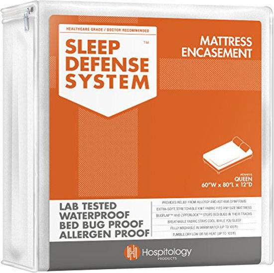 Picture of HOSPITOLOGY PRODUCTS Zippered Mattress Encasement - Sleep Defense System - Queen - Waterproof - Stretchable - Standard 12" Depth - 60" W x 80" L