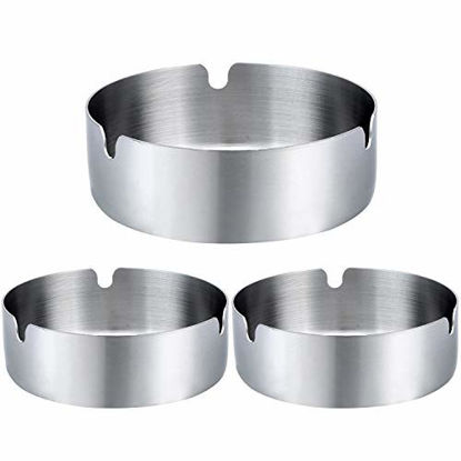 Picture of Pack of 3 Cigar Ashtray Tabletop Round Stainless Steel Ash Tray Suitable for Cigarette Ash Holder for Home,Hotel,Restaurant,Indoor,Outdoor