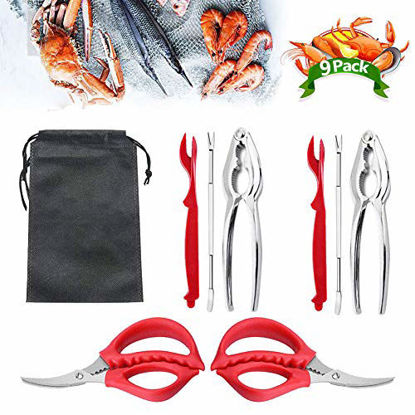 Picture of 9Pcs Seafood Tools Set Crab Lobster Crackers Stainless Steel Forks Opener Shellfish Lobster Crab Leg Sheller Nut Crackers