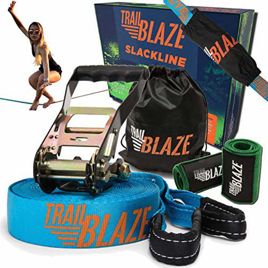 Picture of Premium Slackline Kit 60ft Longest Ever - Tree Protectors Ratchet Cover Strong Carry Bag - Slack Lines for Backyard Ideal for All Levels - Ninja Tight Rope for Trees Easy Setup Outdoor Healthy Fun