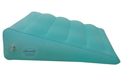 Picture of ObboMed HR-7510 Inflatable Portable Bed Wedge Pillow with Velour Surface for Sleeping, Travel, Trip Vacation, Horizontal Indention Prevent Sliding, 23 x 22 x(7.5~1.5), Cyan