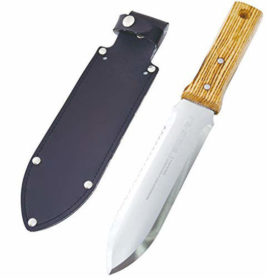 Picture of Nisaku NJP650 Hori-Hori Weeding & Digging Knife, Authentic Tomita (Est. 1960) Japanese Stainless Steel, 7.25" Blade, Wood Handle