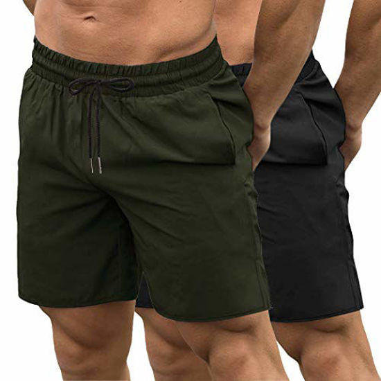Picture of COOFANDY Men's 2 Pack Gym Workout Shorts Quick Dry Bodybuilding Weightlifting Pants Training Running Jogger with Pockets (Black/Olive Green, Medium)