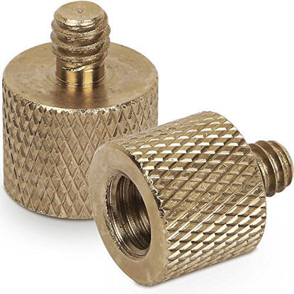 Picture of Standard 3/8"-16 Female to 1/4"-20 Male Tripod Thread Reducer Screw Adapter (Brass) Precision Made (2 Pack)